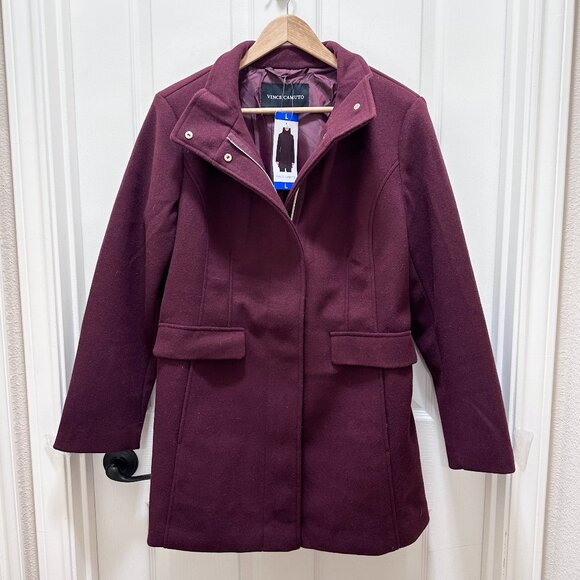 Vince Camuto Women's Full Zip Coat Mid-Length Size L Dark Red Stylish Warm (NEW) - Picture 2 of 16